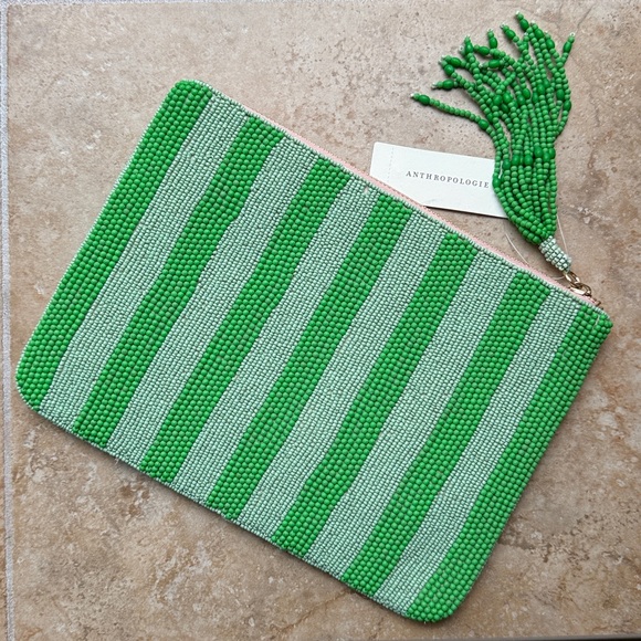 Anthropologie The Fiona Beaded Pouch Tea Cup Large Zip Closure Perfect Host Gift - Picture 3 of 11